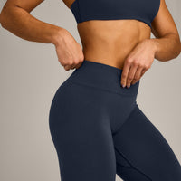 EffortlessLift™ Seamless Mid Rise Leggings with Grey Logo | True Blue