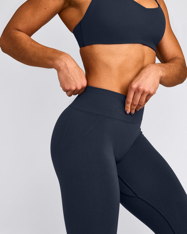 EffortlessLift™ Seamless Mid Rise Leggings with Gray Logo | True Blue