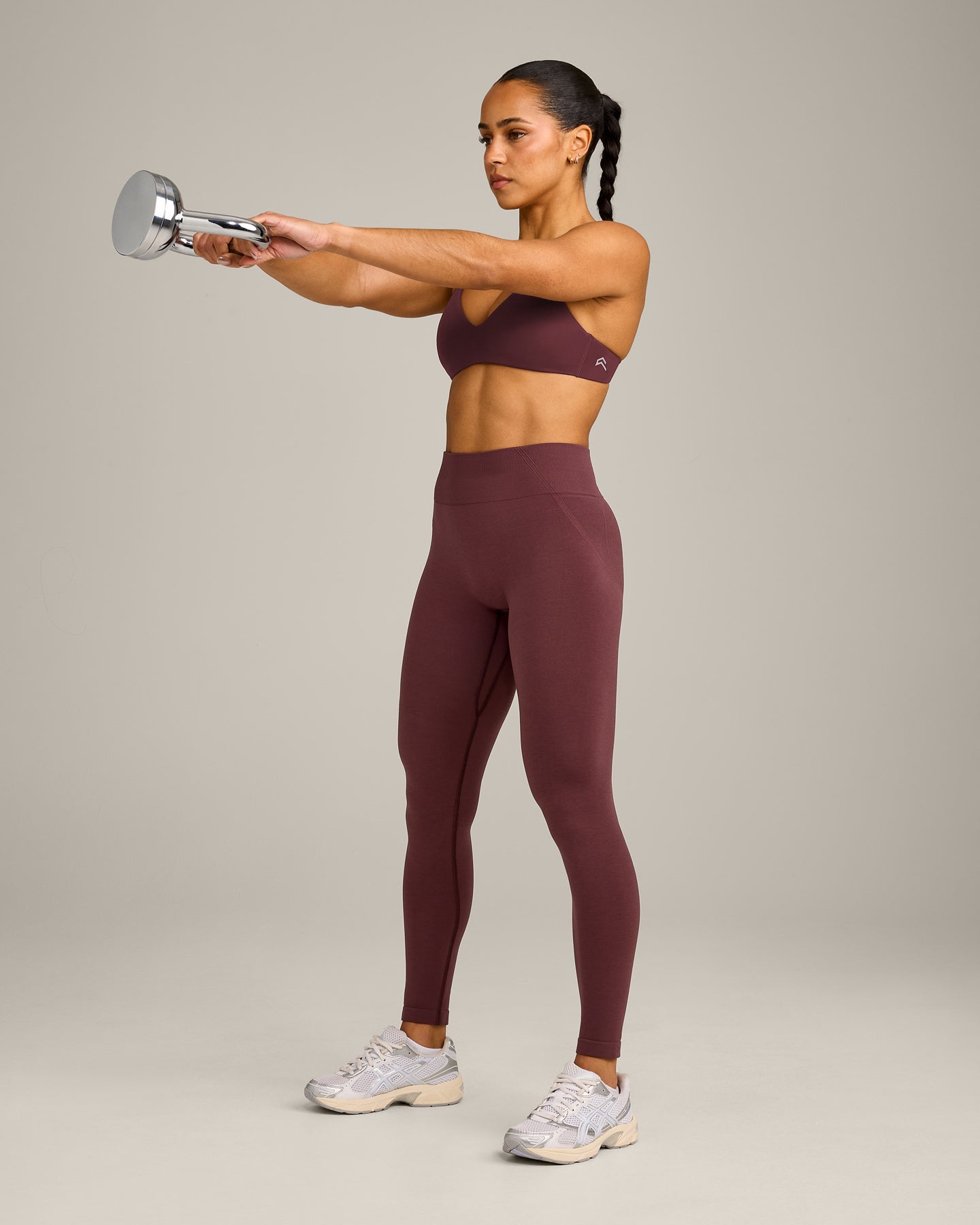 EffortlessLift™ Seamless Mid Rise Leggings with Gray Logo | Velvet Mocha