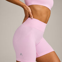 EffortlessLift™ Seamless Mid Rise Shorts with Gray Logo | Chalk Pink