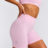 EffortlessLift™ Seamless Mid Rise Shorts with Gray Logo | Chalk Pink