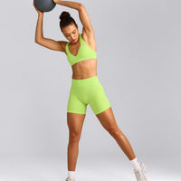 EffortlessLift™ Seamless Mid Rise Shorts with Gray Logo | Citrus Green