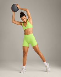 EffortlessLift™ Seamless Mid Rise Shorts with Gray Logo | Citrus Green