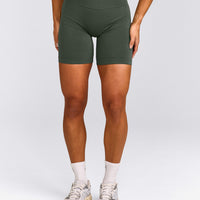EffortlessLift™ Seamless Mid Rise Shorts with Gray Logo | Dark Khaki