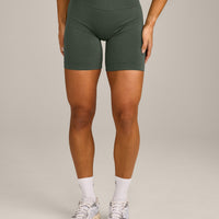 EffortlessLift™ Seamless Mid Rise Shorts with Gray Logo | Dark Khaki