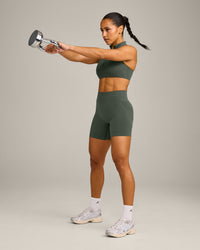 EffortlessLift™ Seamless Mid Rise Shorts with Gray Logo | Dark Khaki