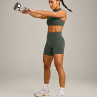 EffortlessLift™ Seamless Mid Rise Shorts with Gray Logo | Dark Khaki