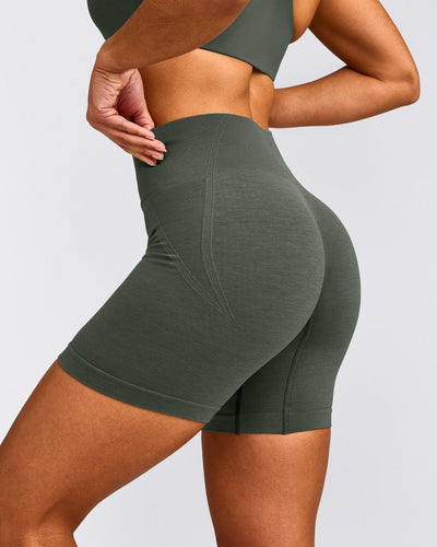 EffortlessLift™ Seamless Mid Rise Shorts with Gray Logo | Dark Khaki