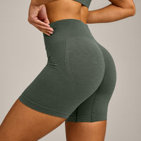 EffortlessLift™ Seamless Mid Rise Shorts with Gray Logo | Dark Khaki