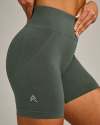 EffortlessLift™ Seamless Mid Rise Shorts with Gray Logo | Dark Khaki