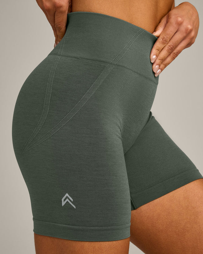 EffortlessLift™ Seamless Mid Rise Shorts with Gray Logo | Dark Khaki