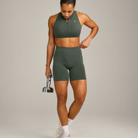 EffortlessLift™ Seamless Mid Rise Shorts with Gray Logo | Dark Khaki