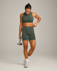 EffortlessLift™ Seamless Mid Rise Shorts with Gray Logo | Dark Khaki