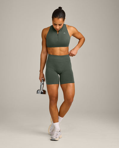 EffortlessLift™ Seamless Mid Rise Shorts with Gray Logo | Dark Khaki
