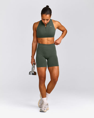 EffortlessLift™ Seamless Mid Rise Shorts with Gray Logo | Dark Khaki