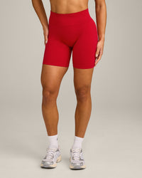 EffortlessLift™ Seamless Mid Rise Shorts with Gray Logo | Fiery Red