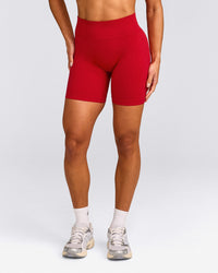 EffortlessLift™ Seamless Mid Rise Shorts with Gray Logo | Fiery Red