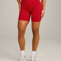 EffortlessLift™ Seamless Mid Rise Shorts with Gray Logo | Fiery Red