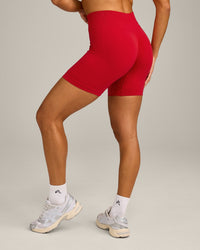 EffortlessLift™ Seamless Mid Rise Shorts with Gray Logo | Fiery Red