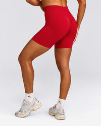 EffortlessLift™ Seamless Mid Rise Shorts with Gray Logo | Fiery Red