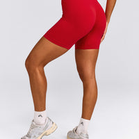 EffortlessLift™ Seamless Mid Rise Shorts with Gray Logo | Fiery Red
