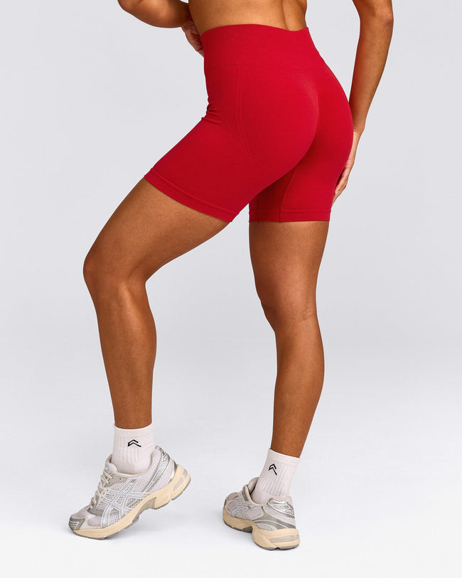 EffortlessLift™ Seamless Mid Rise Shorts with Gray Logo | Fiery Red
