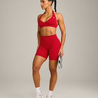 EffortlessLift™ Seamless Mid Rise Shorts with Gray Logo | Fiery Red