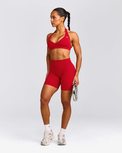 EffortlessLift™ Seamless Mid Rise Shorts with Gray Logo | Fiery Red