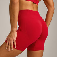 EffortlessLift™ Seamless Mid Rise Shorts with Gray Logo | Fiery Red