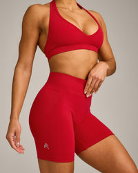 EffortlessLift™ Seamless Mid Rise Shorts with Gray Logo | Fiery Red
