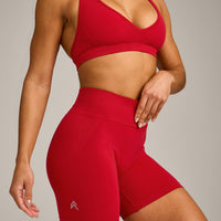 EffortlessLift™ Seamless Mid Rise Shorts with Gray Logo | Fiery Red