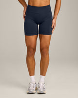 EffortlessLift™ Seamless Mid Rise Shorts with Gray Logo | True Blue