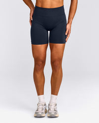 EffortlessLift™ Seamless Mid Rise Shorts with Gray Logo | True Blue