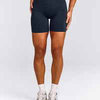 EffortlessLift™ Seamless Mid Rise Shorts with Gray Logo | True Blue