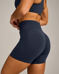 EffortlessLift™ Seamless Mid Rise Shorts with Gray Logo | True Blue