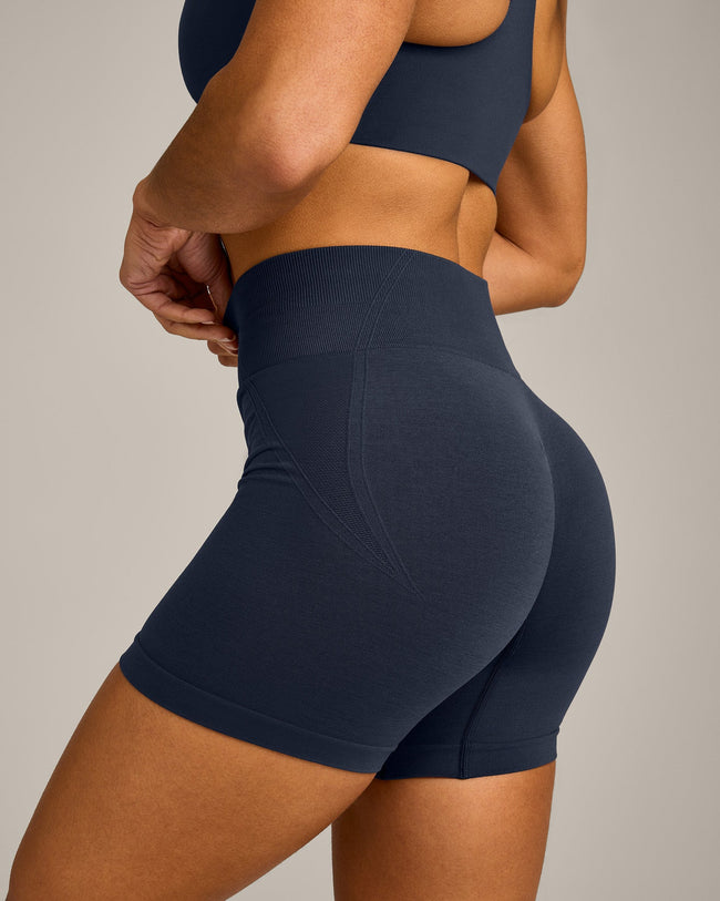 EffortlessLift™ Seamless Mid Rise Shorts with Gray Logo | True Blue