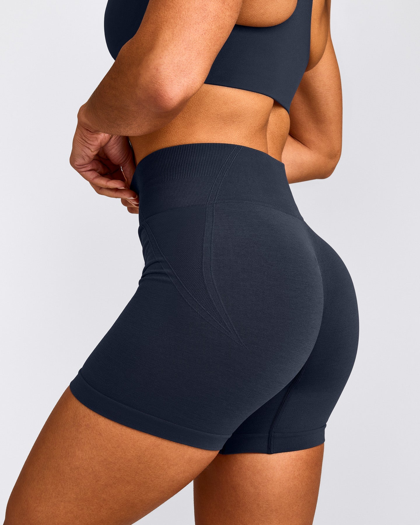 EffortlessLift™ Seamless Mid Rise Shorts with Gray Logo | True Blue