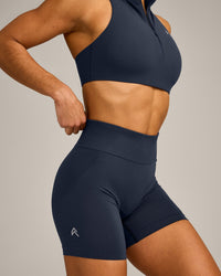 EffortlessLift™ Seamless Mid Rise Shorts with Gray Logo | True Blue