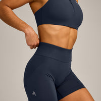 EffortlessLift™ Seamless Mid Rise Shorts with Gray Logo | True Blue