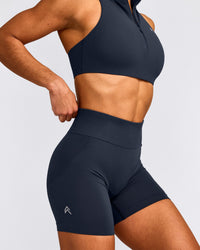 EffortlessLift™ Seamless Mid Rise Shorts with Gray Logo | True Blue