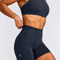 EffortlessLift™ Seamless Mid Rise Shorts with Gray Logo | True Blue