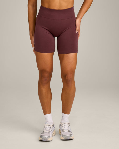 EffortlessLift™ Seamless Mid Rise Shorts with Gray Logo | Velvet Mocha