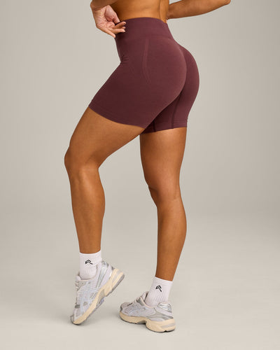 EffortlessLift™ Seamless Mid Rise Shorts with Gray Logo | Velvet Mocha