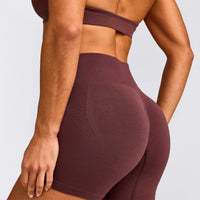 EffortlessLift™ Seamless Mid Rise Shorts with Gray Logo | Velvet Mocha