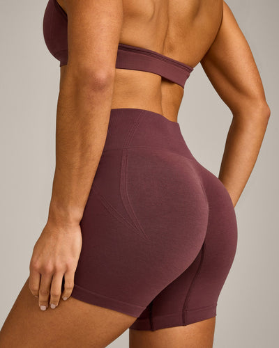 EffortlessLift™ Seamless Mid Rise Shorts with Gray Logo | Velvet Mocha