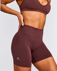 EffortlessLift™ Seamless Mid Rise Shorts with Gray Logo | Velvet Mocha