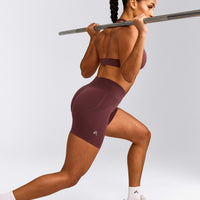 EffortlessLift™ Seamless Mid Rise Shorts with Gray Logo | Velvet Mocha