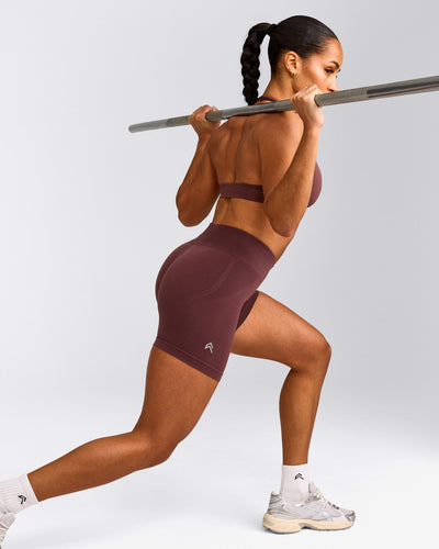 EffortlessLift™ Seamless Mid Rise Shorts with Gray Logo | Velvet Mocha
