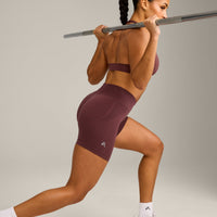 EffortlessLift™ Seamless Mid Rise Shorts with Gray Logo | Velvet Mocha