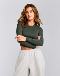 Mellow™ Motion Crew Neck Long Sleeve Mid Top | Dark Khaki
